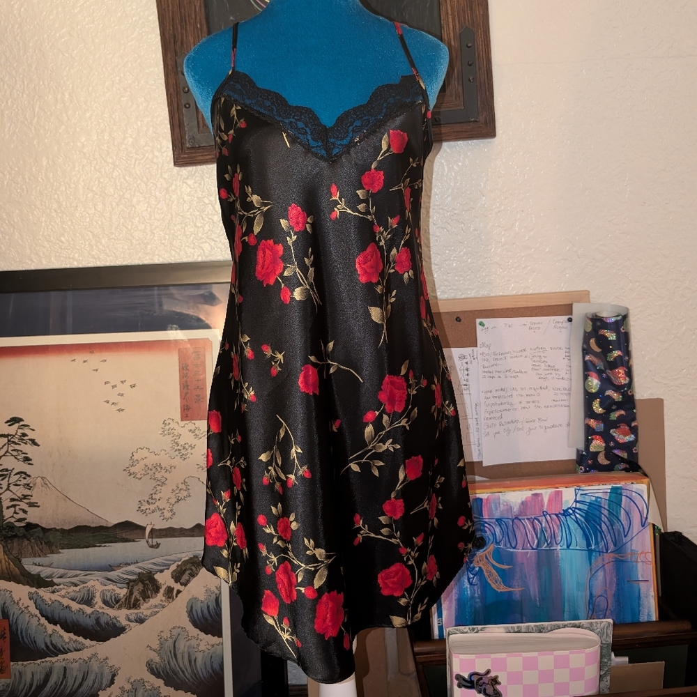 Fashion Bug Black and Red Chemise with Floral Design